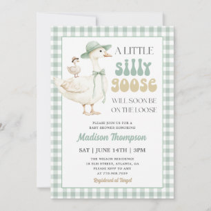 Invitation de Baby Shower Oie Rigolote Vert Sauge