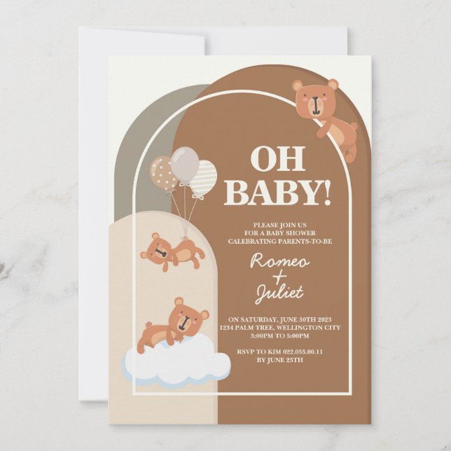 Invitation de Baby Shower Ours en Peluche Couleurs (Devant)