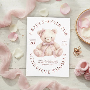 Invitation de Baby Shower Ours en Peluche Rose Mod