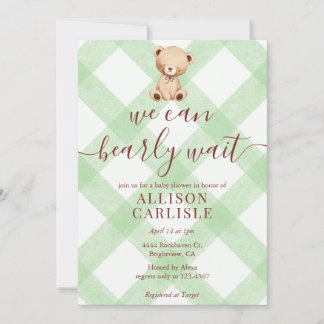 Invitation de baby shower 'Ours en peluche vert ga