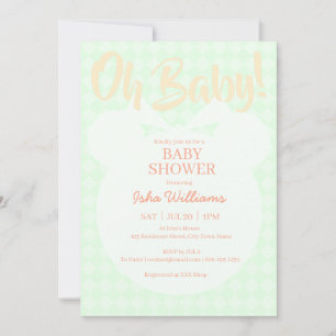 Invitation de Baby Shower Ours Vert Clair Orange O