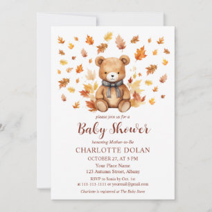 Invitation de baby shower ourson automnal conforta
