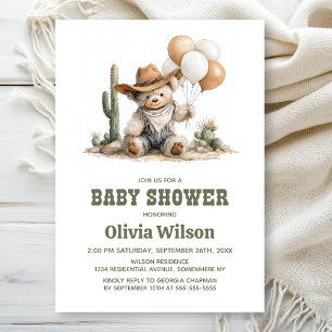 Invitation de baby shower ourson western rustique