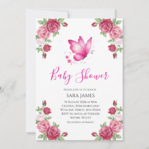 Invitation de baby shower Papillon Mignon Fleurs R
