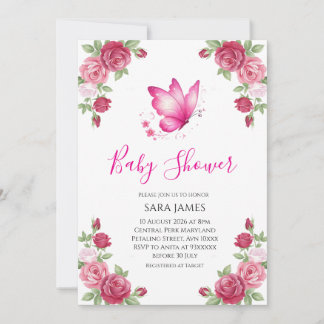 Invitation de baby shower Papillon Mignon Fleurs R