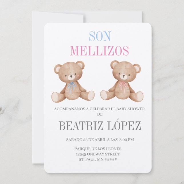Invitation de baby shower para gemelos (Devant)
