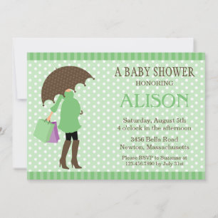 Invitation de Baby shower parapluie vert