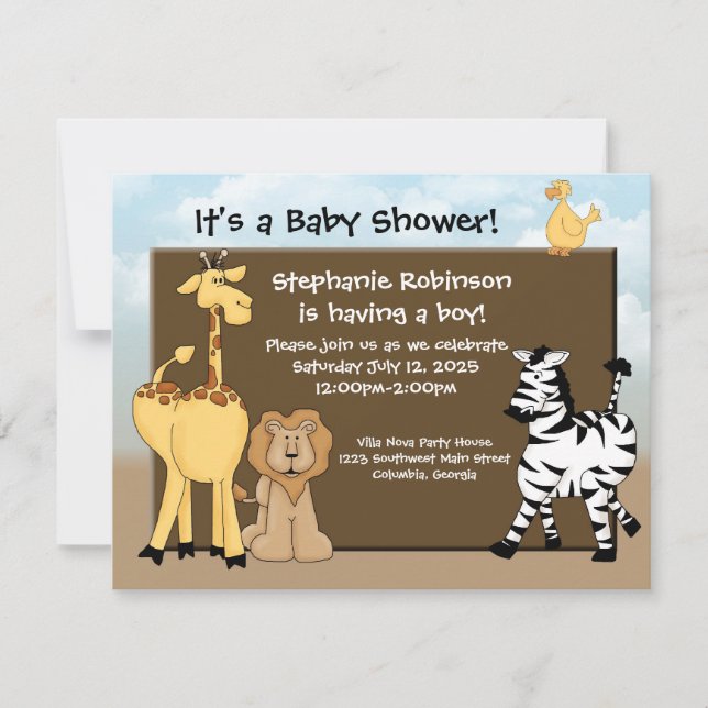 Invitation de Baby shower personnalisé, animaux de (Devant)