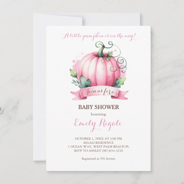 Invitation de Baby shower petit Citrouille - fille (Devant)