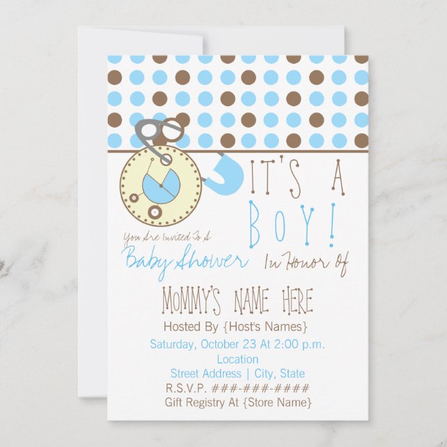 Invitation de Baby shower - Pin de couches bleues  (Devant)
