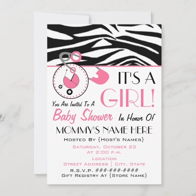 Invitation de baby shower - Pin rose de (Devant)