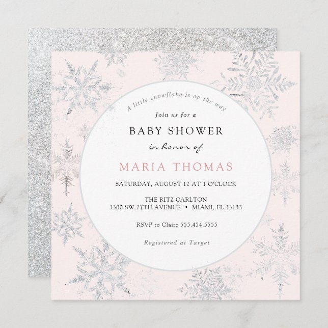 Invitation de Baby shower Pink Little Snowflake (Devant / Derrière)