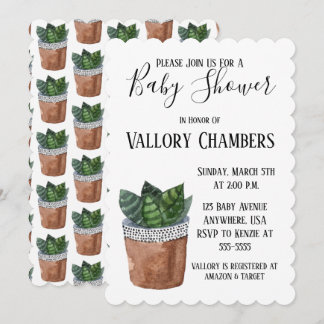 Invitation de Baby shower Plante Succulent Poted