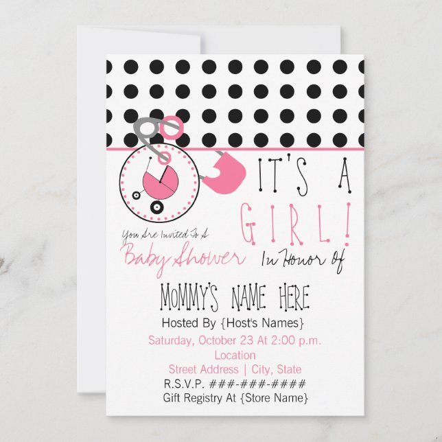 Invitation de baby shower - point rose de Pin et (Devant)