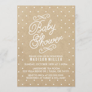 Invitation de Baby shower Pois en papier Kraft