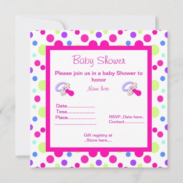 INVITATION DE BABY SHOWER POLKA POLKA ROSE CLAIR (Devant)