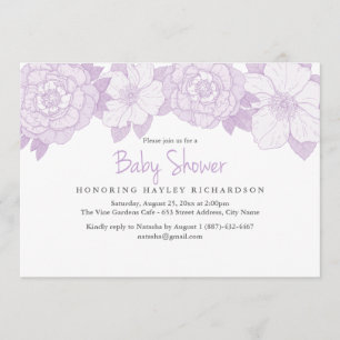 Invitation de Baby shower pourpre en fleurs