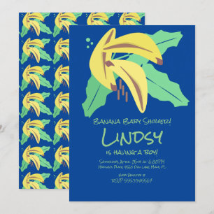 Invitation de Baby shower Retro Banana Blue Boy