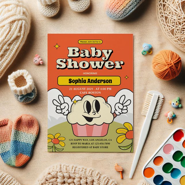 Invitation de Baby shower Retro Cute Cupcake (Créateur téléchargé)