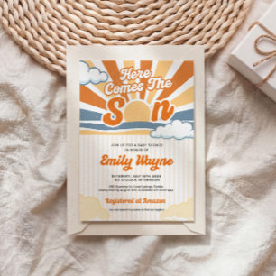 Invitation de Baby Shower Rétro Soleil