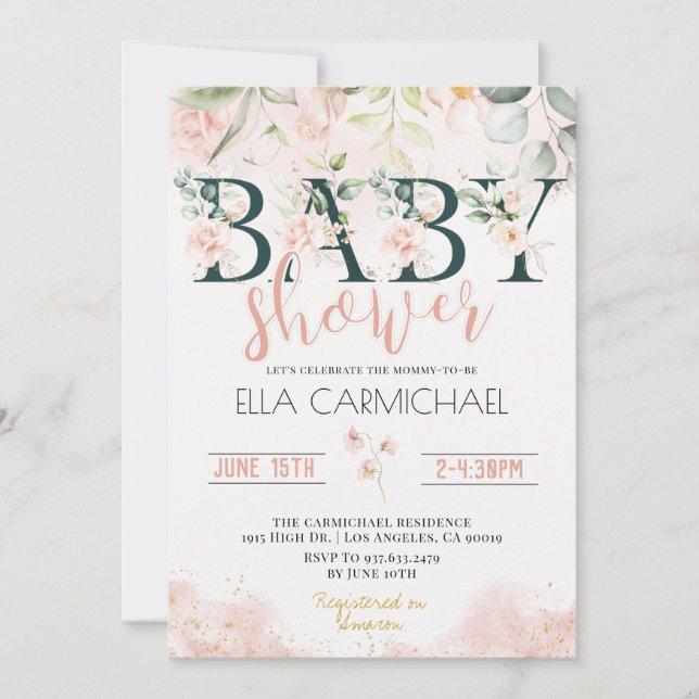 Invitation de Baby shower Rose (Devant)