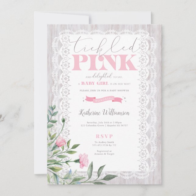Invitation de Baby shower rose (Devant)