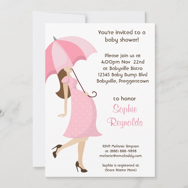 Invitation de Baby shower rose à attendre une fill (Devant)