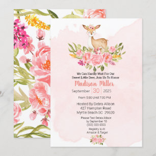Invitation de Baby shower rose de cerfs de bois