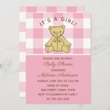 Invitation de Baby shower rose de l'ours