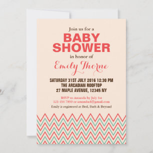 Invitation de Baby Shower Rose et Corail à Chevron