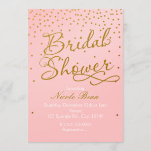 Invitation de Baby Shower Rose Pâle et Or avec Con