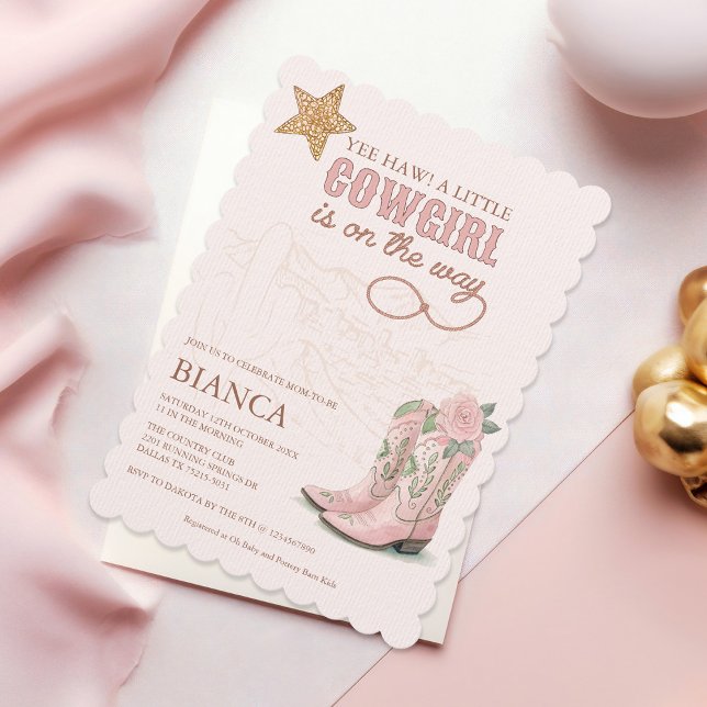 Invitation de Baby Shower Rose Petite Cowgirl (Créateur téléchargé)