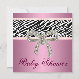 Invitation de Baby shower rose Zebra Diamond Bow