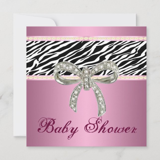 Invitation de Baby shower rose Zebra Diamond Bow (Devant)