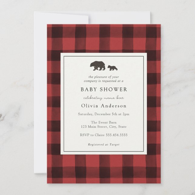 Invitation de Baby shower rouge de l'ours (Devant)