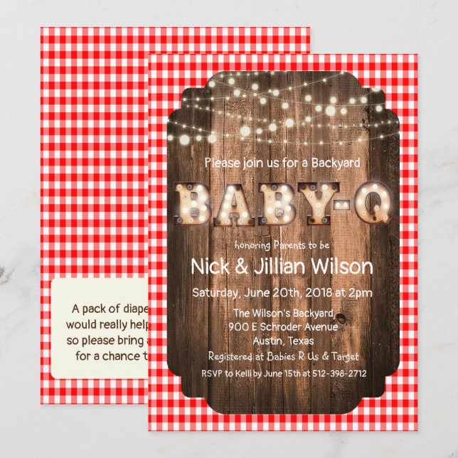 Invitation de Baby shower Rustique Baby Q BBQ (Devant / Derrière)
