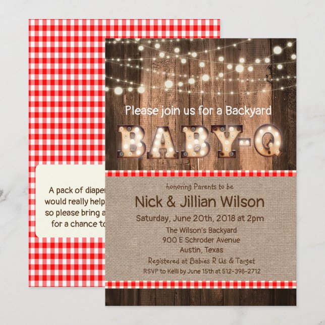Invitation de Baby shower Rustique Baby Q BBQ (Devant / Derrière)