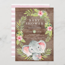 Invitation de Baby shower rustique de fille d'élép