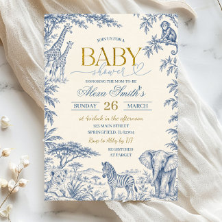 Invitation de Baby Shower Safari Toile Bleue