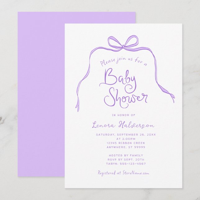 Invitation de Baby shower simple de cou pourpre (Devant / Derrière)