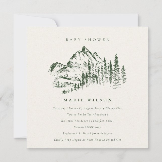 Invitation de Baby shower Sketch Mountain Pine ver (Devant)