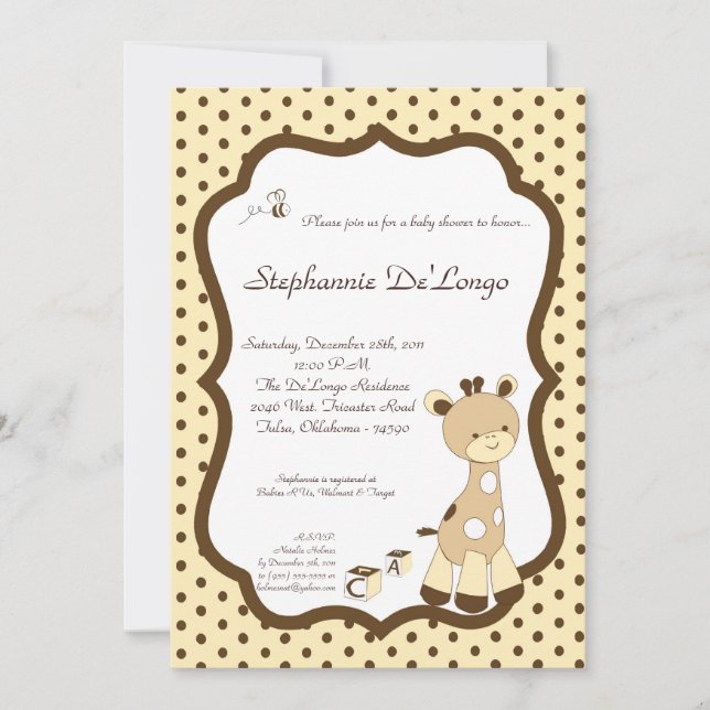 Invitation de Baby shower Snicker Doodle Giraffe (Devant)