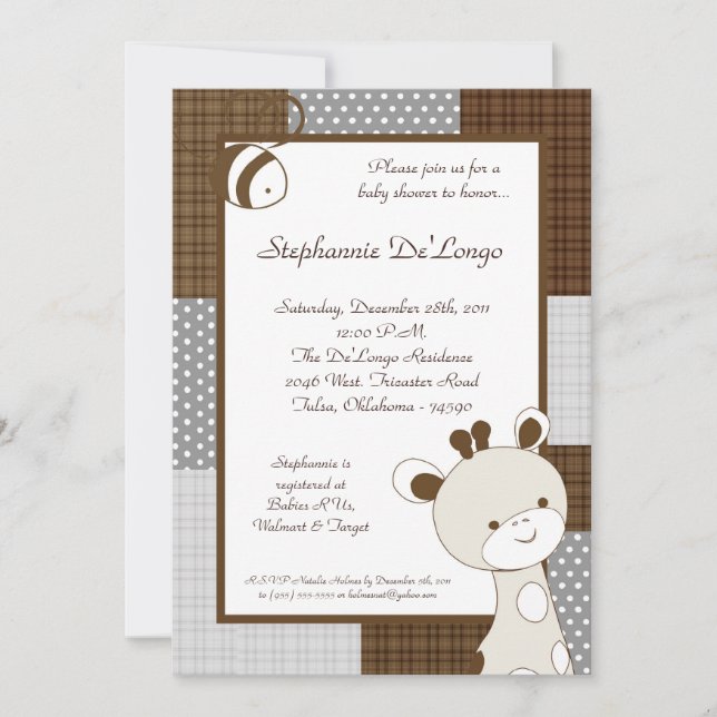 Invitation de Baby shower Snicker Doodle Giraffe (Devant)