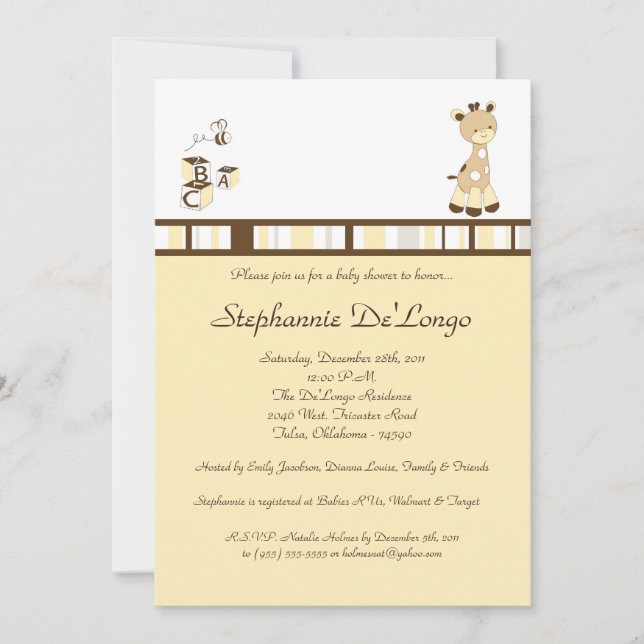 Invitation de Baby shower Snicker Doodle Giraffe (Devant)