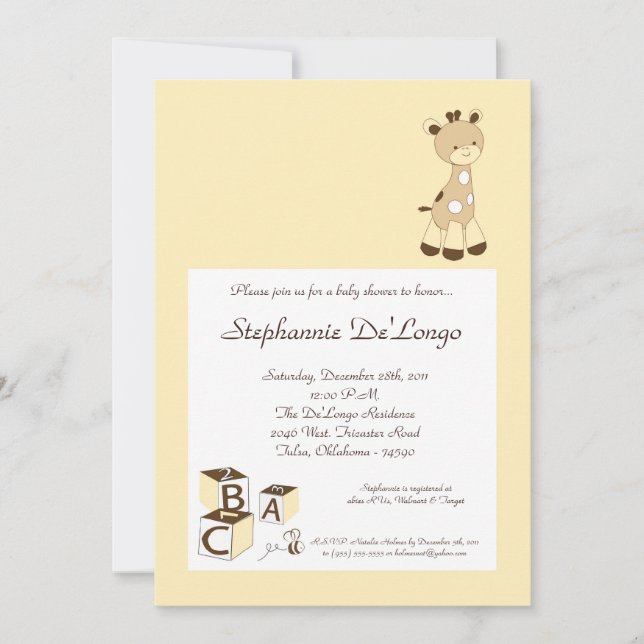 Invitation de Baby shower Snicker Doodle Giraffe (Devant)