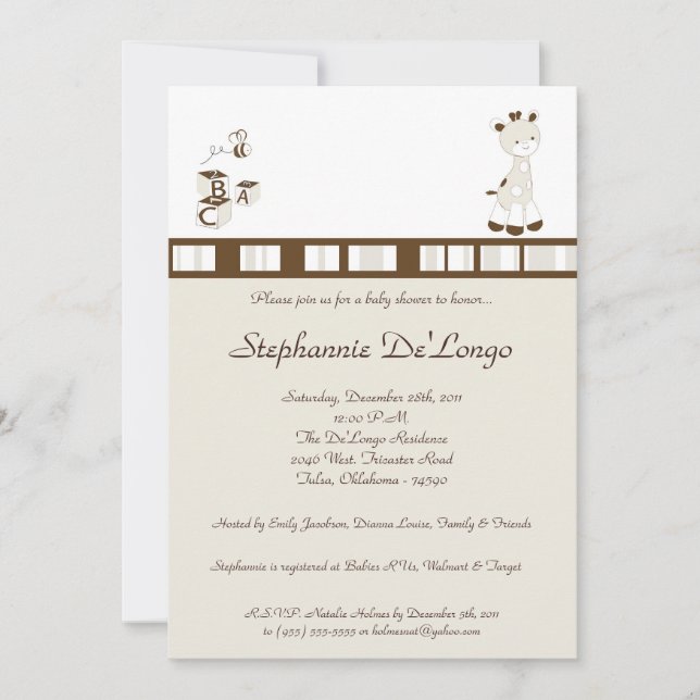 Invitation de Baby shower Snicker Doodle Giraffe (Devant)