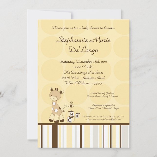 Invitation de Baby shower Snicker Doodle Giraffe (Devant)