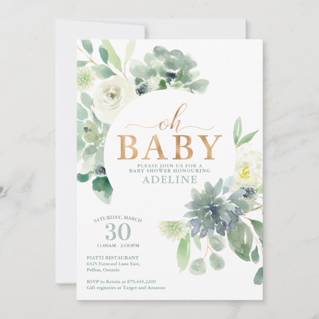 Invitation de Baby shower Succulent et verdoyant (Devant)