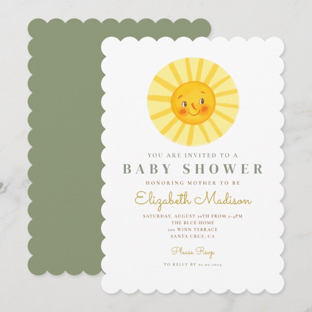 Invitation de Baby shower Sun très heureux (Devant / Derrière)