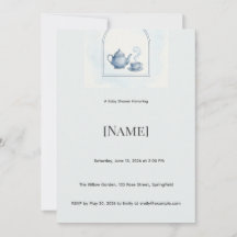 Invitation de Baby Shower Tea Party Bleu, Modifiab
